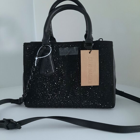 Steve Madden BMICKEY Rhinestone Purse Crossbody Bag Stone Black Rare - Picture 1 of 5